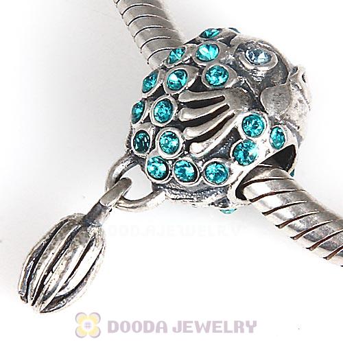 Sterling Silver Splish Splash Fish Charm with Blue Zircon Austrian Crystal