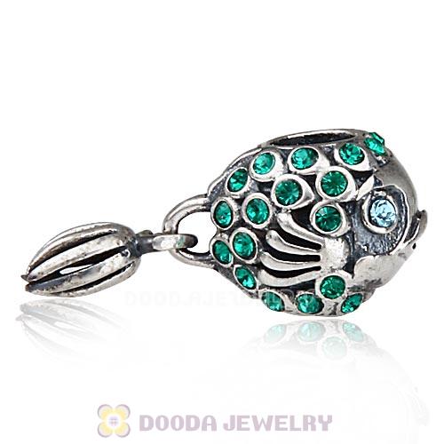 Sterling Silver Splish Splash Fish Charm with Emerald Austrian Crystal