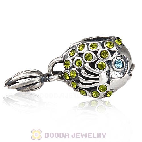 Sterling Silver Splish Splash Fish Charm with Olivine Austrian Crystal
