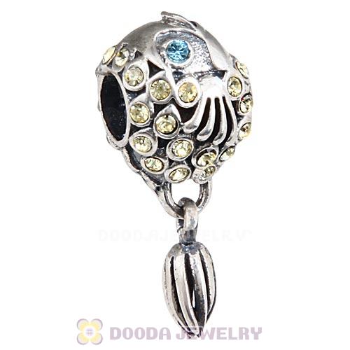 Sterling Silver Splish Splash Fish Charm with Jonquil Austrian Crystal