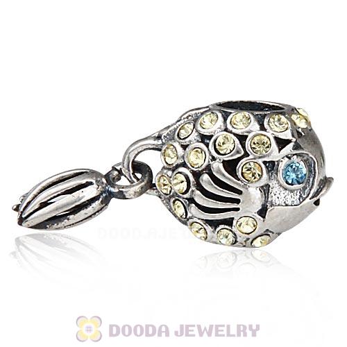 Sterling Silver Splish Splash Fish Charm with Jonquil Austrian Crystal
