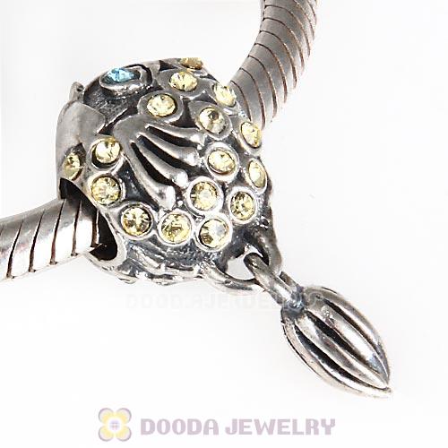 Sterling Silver Splish Splash Fish Charm with Jonquil Austrian Crystal