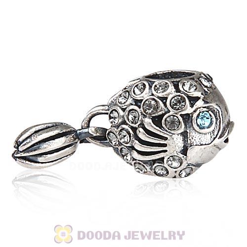 Sterling Silver Splish Splash Fish Charm with Black Diamond Austrian Crystal