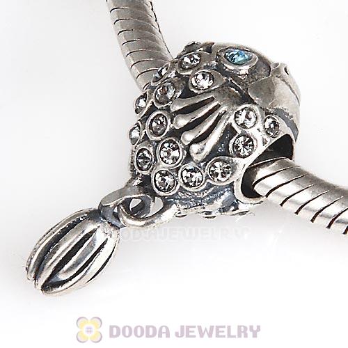 Sterling Silver Splish Splash Fish Charm with Black Diamond Austrian Crystal