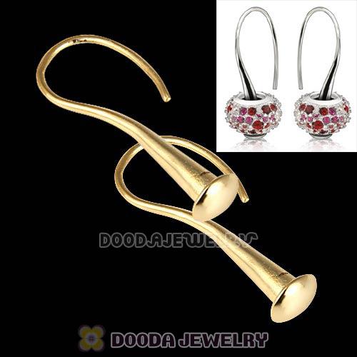 Gold Plated Silver Sleek Fish Hook Teardrop Earrings fit European Beads