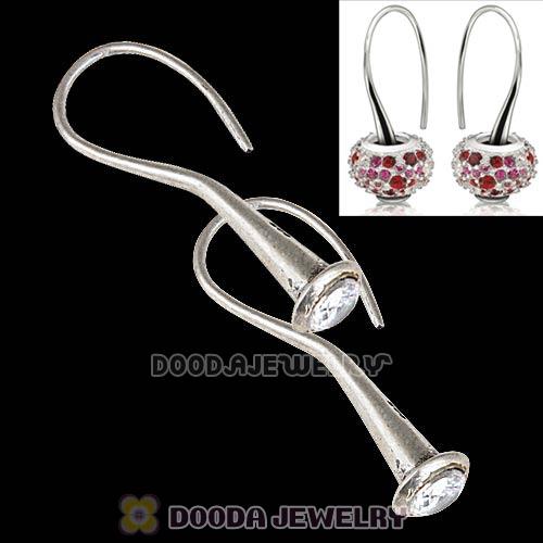 Antique Sterling Silver Sleek Fish Hook Teardrop Earrings with CZ Stone