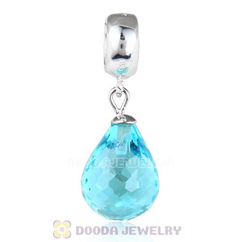 European Sterling Silver Dangle Aquamarine Faceted Glass Beauty Charm