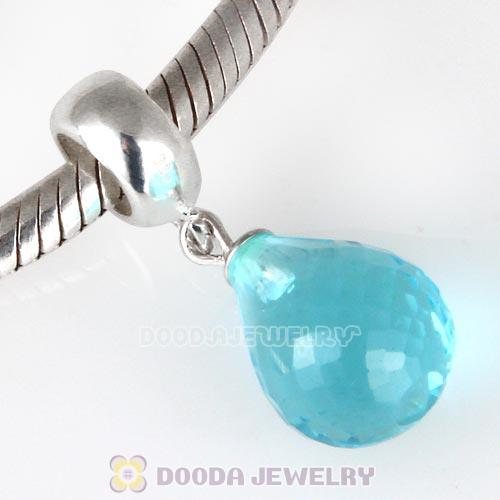 European Sterling Silver Dangle Aquamarine Faceted Glass Beauty Charm