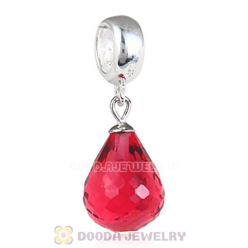 European Sterling Silver Dangle Fuchsia Faceted Glass Beauty Charm