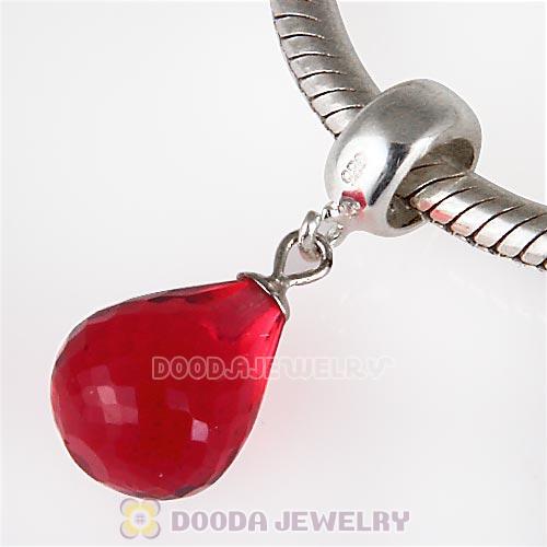 European Sterling Silver Dangle Fuchsia Faceted Glass Beauty Charm