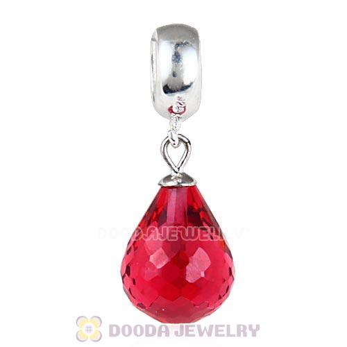 European Sterling Silver Dangle Fuchsia Faceted Glass Beauty Charm