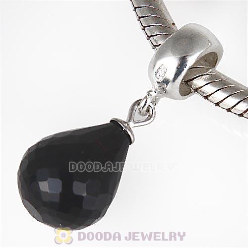 European Sterling Silver Dangle Black Faceted Glass Beauty Charm