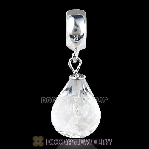 European Sterling Silver Dangle White Faceted Glass Beauty Charm