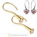 Gold Plated Silver Sleek Fish Hook Teardrop Earrings with CZ Stone
