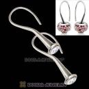 Antique Sterling Silver Sleek Fish Hook Teardrop Earrings with CZ Stone