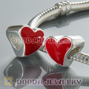 S925 Sterling Silver Charm Jewelry Beads Enamel Red Heart