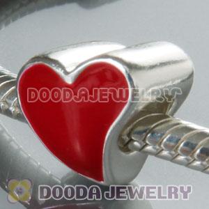 S925 Sterling Silver European Style Beads Enamel Red Heart