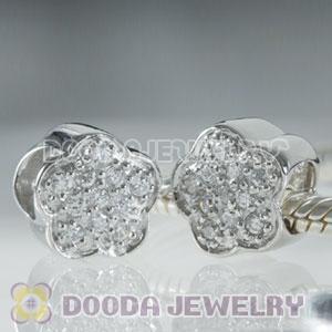 S925 Sterling Silver Cherry Blossom Beads with clear Stone