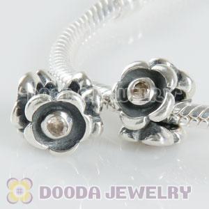 S925 Sterling Silver Charm Jewelry Beads with champagne Stone