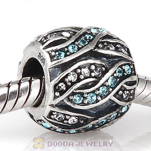 Sterling Silver Entwined Beads With Aquamarine and Clear Austrian Crystal