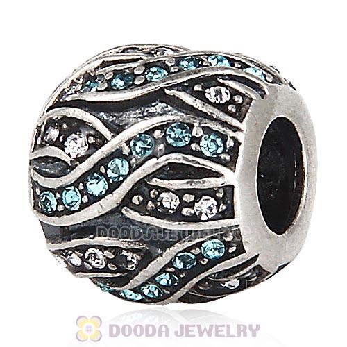 Sterling Silver Entwined Beads With Aquamarine and Clear Austrian Crystal