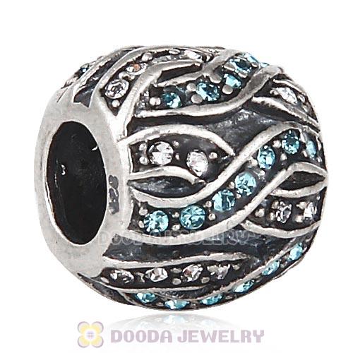 Sterling Silver Entwined Beads With Aquamarine and Clear Austrian Crystal