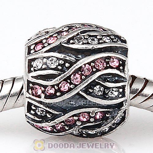 Sterling Silver Entwined Beads with Light Rose and Clear Austrian Crystal