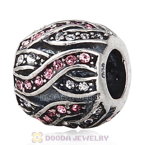 Sterling Silver Entwined Beads with Light Rose and Clear Austrian Crystal