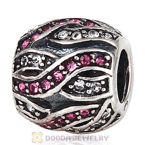 Sterling Silver Entwined Beads with Rose and Clear Austrian Crystal