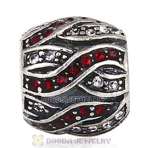 Sterling Silver Entwined Beads with Siam and Clear Austrian Crystal