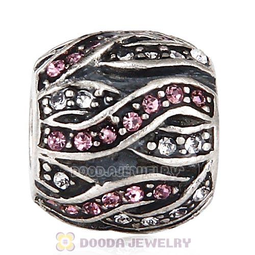 Sterling Silver Entwined Beads with Light Amethyst and Clear Austrian Crystal