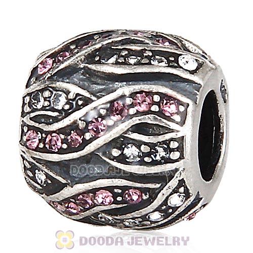 Sterling Silver Entwined Beads with Light Amethyst and Clear Austrian Crystal