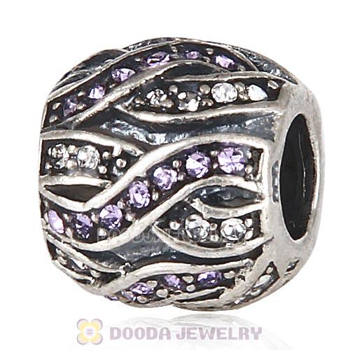 Sterling Silver Entwined Beads with Violet and Clear Austrian Crystal