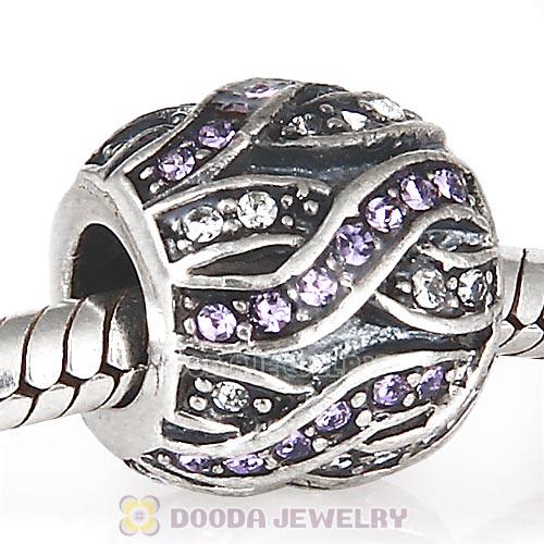 Sterling Silver Entwined Beads with Violet and Clear Austrian Crystal