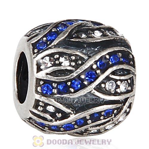 Sterling Silver Entwined Beads with Sapphire and Clear Austrian Crystal