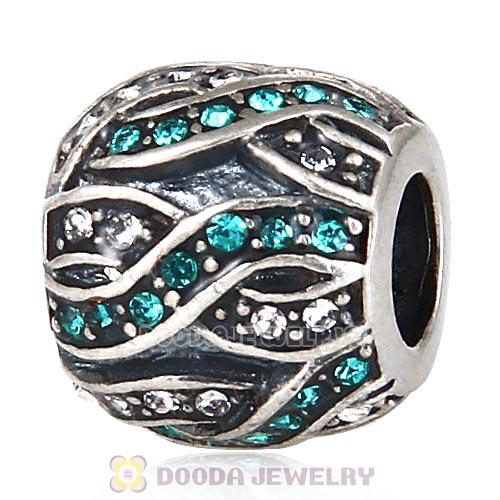 Sterling Silver Entwined Beads with Blue Zircon and Clear Austrian Crystal