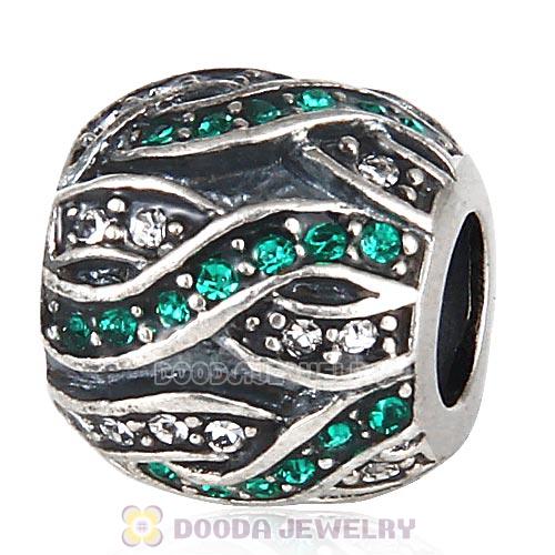 Sterling Silver Entwined Beads with Emerald and Clear Austrian Crystal