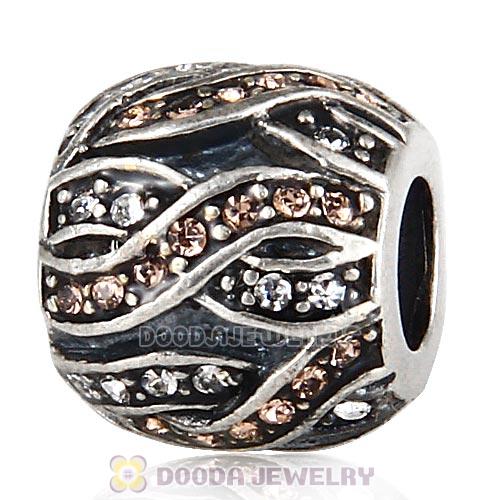 Sterling Silver Entwined Beads with Light Peach and Clear Austrian Crystal