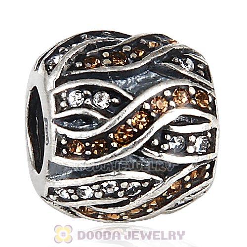 Sterling Silver Entwined Beads with Smoked Topaz and Clear Austrian Crystal