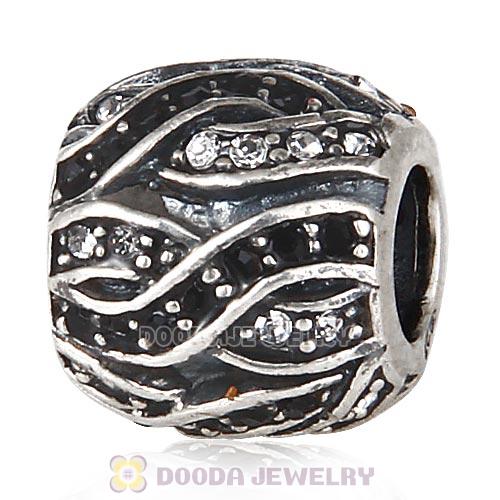 Sterling Silver Entwined Beads with Jet and Clear Austrian Crystal