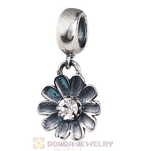 European Sterling Silver Gerbera Dangle Beads with Clear Austrian Crystal
