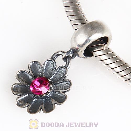 European Sterling Silver Gerbera Dangle Beads with Fuchsia Austrian Crystal