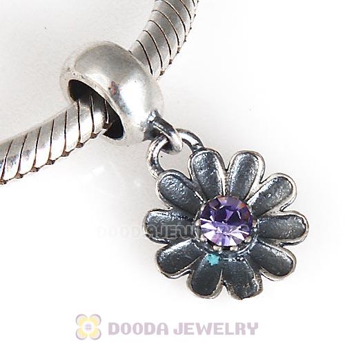 European Sterling Silver Gerbera Dangle Beads with Tanzanite Austrian Crystal