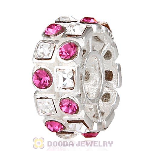 Sterling Silver Stepping Stones Beads with Rose and Clear Austrian Crystal