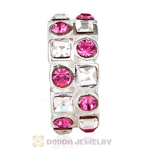 Sterling Silver Stepping Stones Beads with Rose and Clear Austrian Crystal