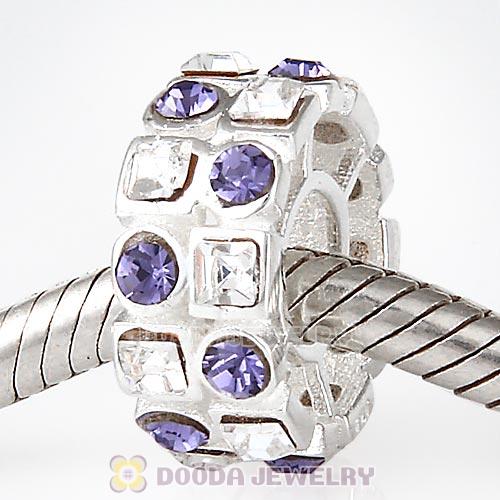 Sterling Silver Stepping Stones Beads with Tanzanite and Clear Austrian Crystal