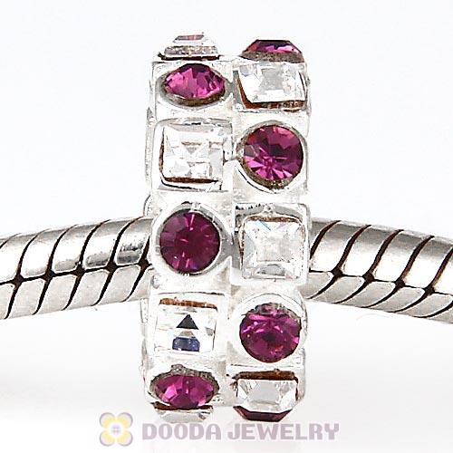 Sterling Silver Stepping Stones Beads with Amethyst and Clear Austrian Crystal
