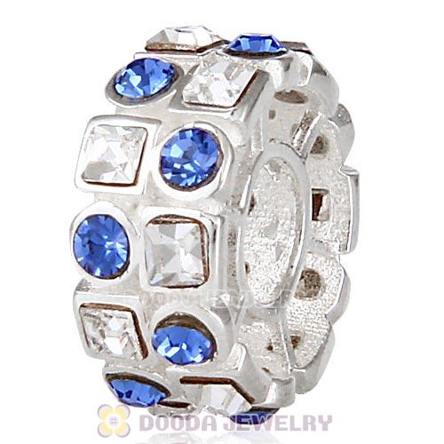 Sterling Silver Stepping Stones Beads with Sapphire and Clear Austrian Crystal