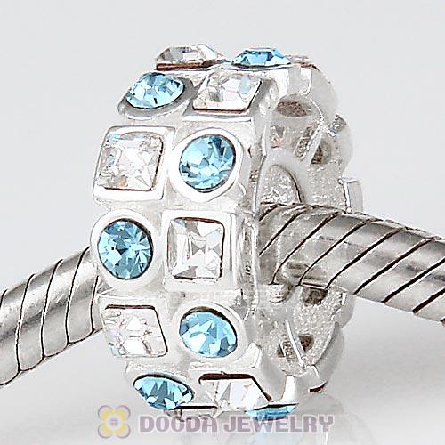 Sterling Silver Stepping Stones Beads with Aquamarine and Clear Austrian Crystal