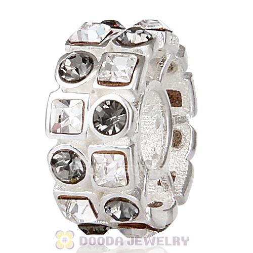 Sterling Silver Stepping Stones Beads with Black Diamond and Clear Austrian Crystal